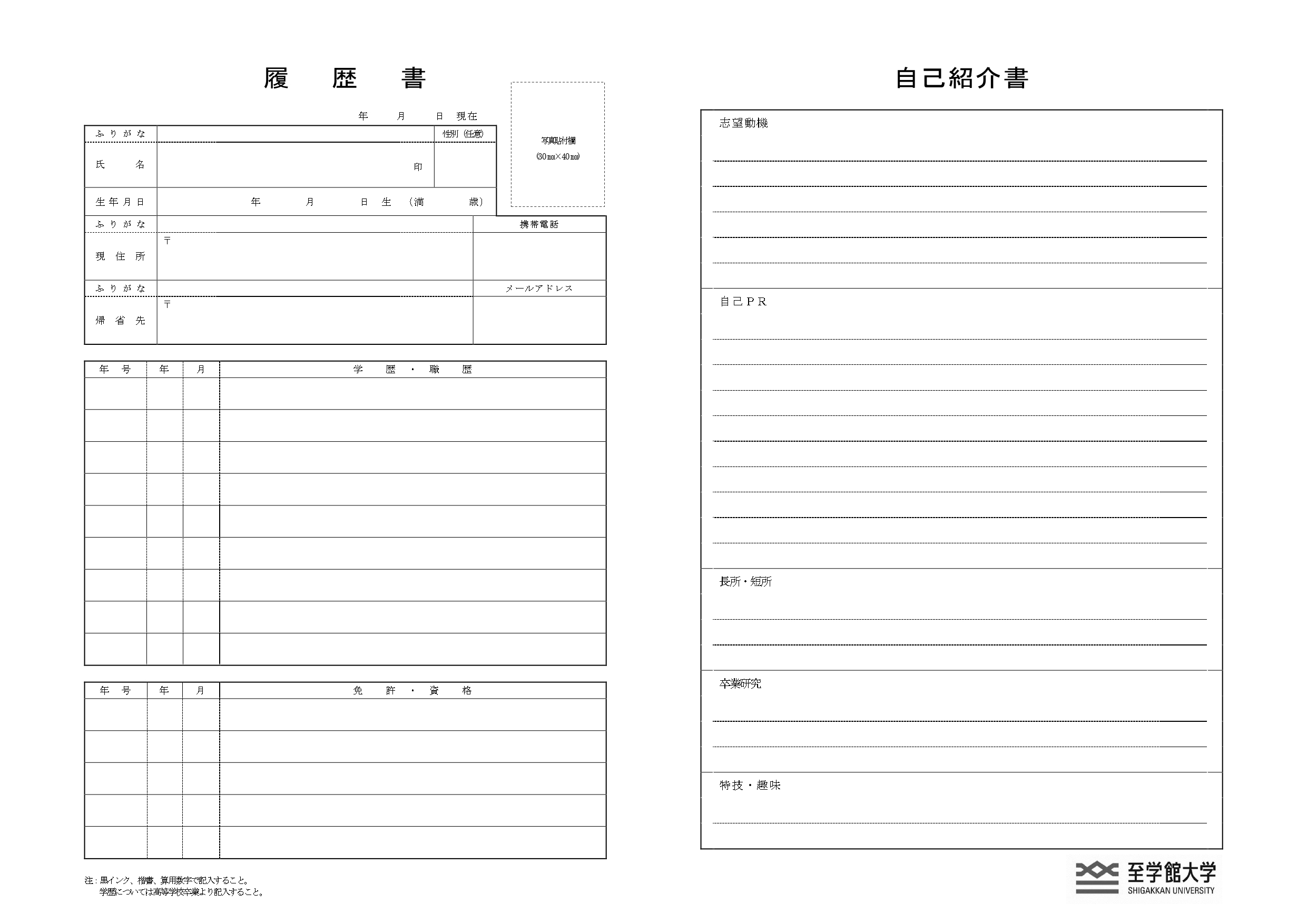 至学館大学指定 履歴書